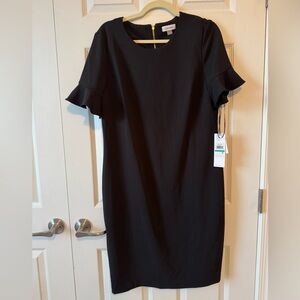 Calvin Klein Black Midi Dress with Ruffle Sleeves